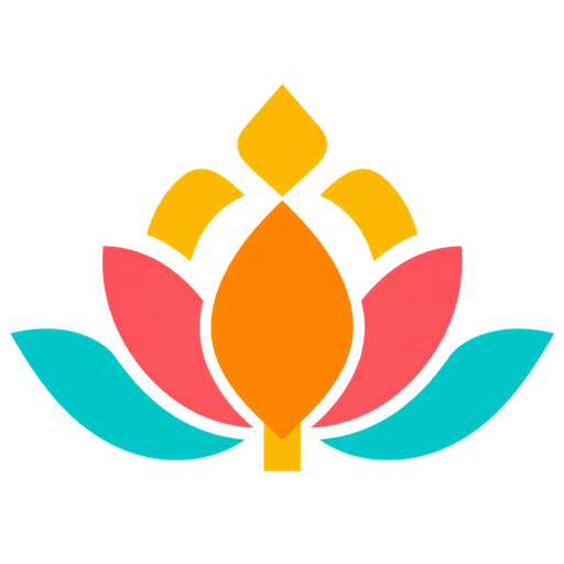 Multicolour lotus representing action, illumination, prosperity, preservation and progress.